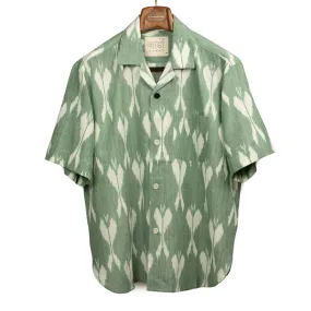 Ronen camp shirt in green traditional Ikat hand-loomed cotton