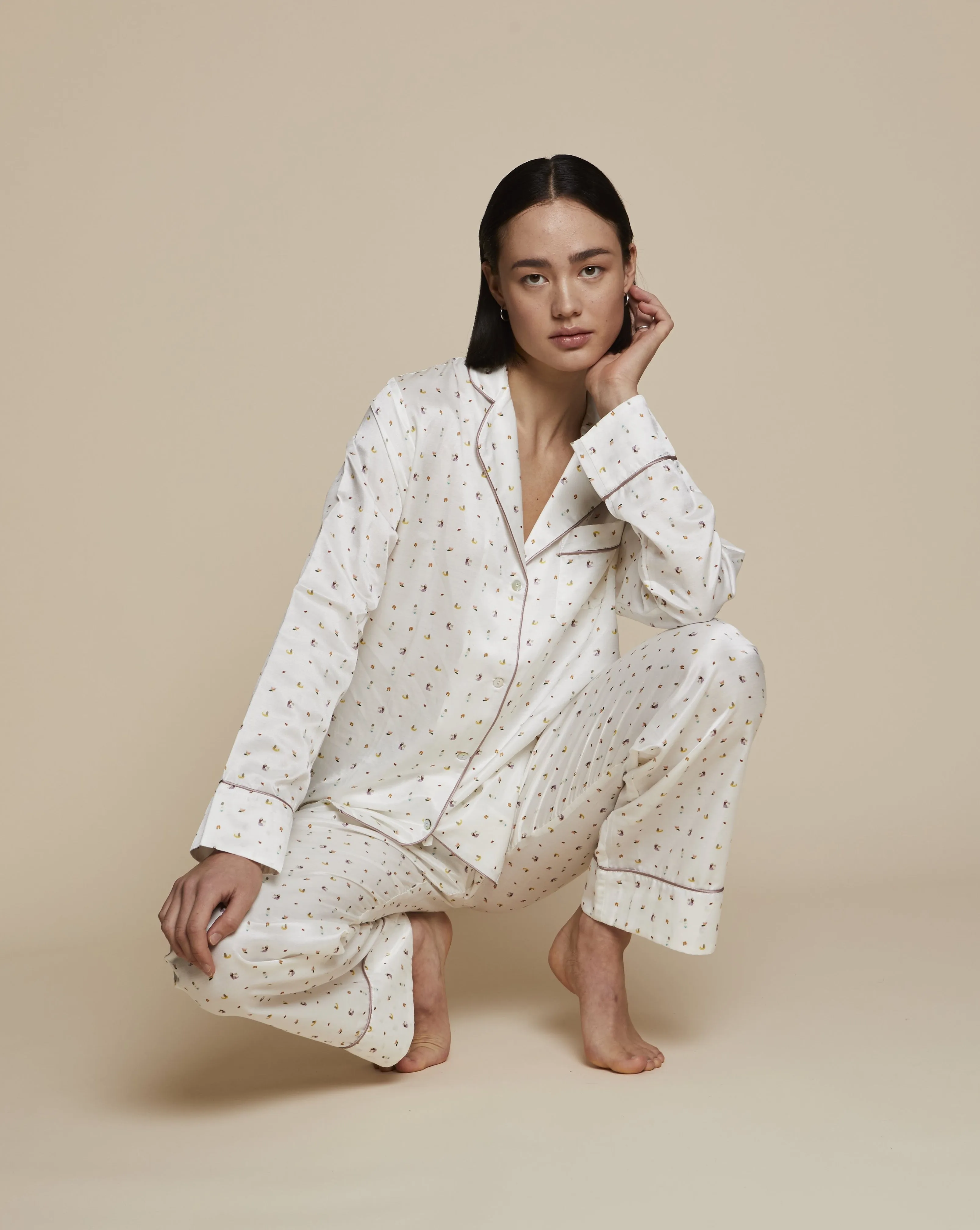 Ronja Cotton Silk Pyjama in Beach Day - Top