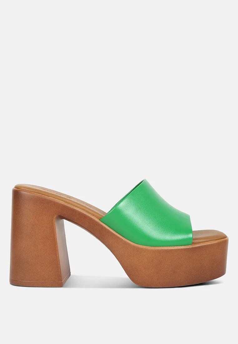 SCANDAL Slip on Block Heel Sandals in Green