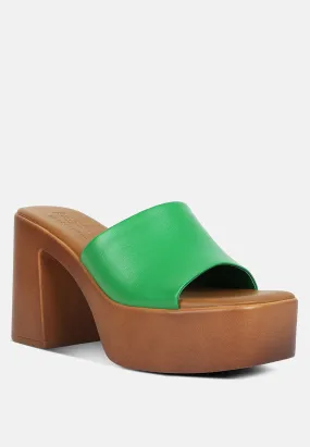 SCANDAL Slip on Block Heel Sandals in Green