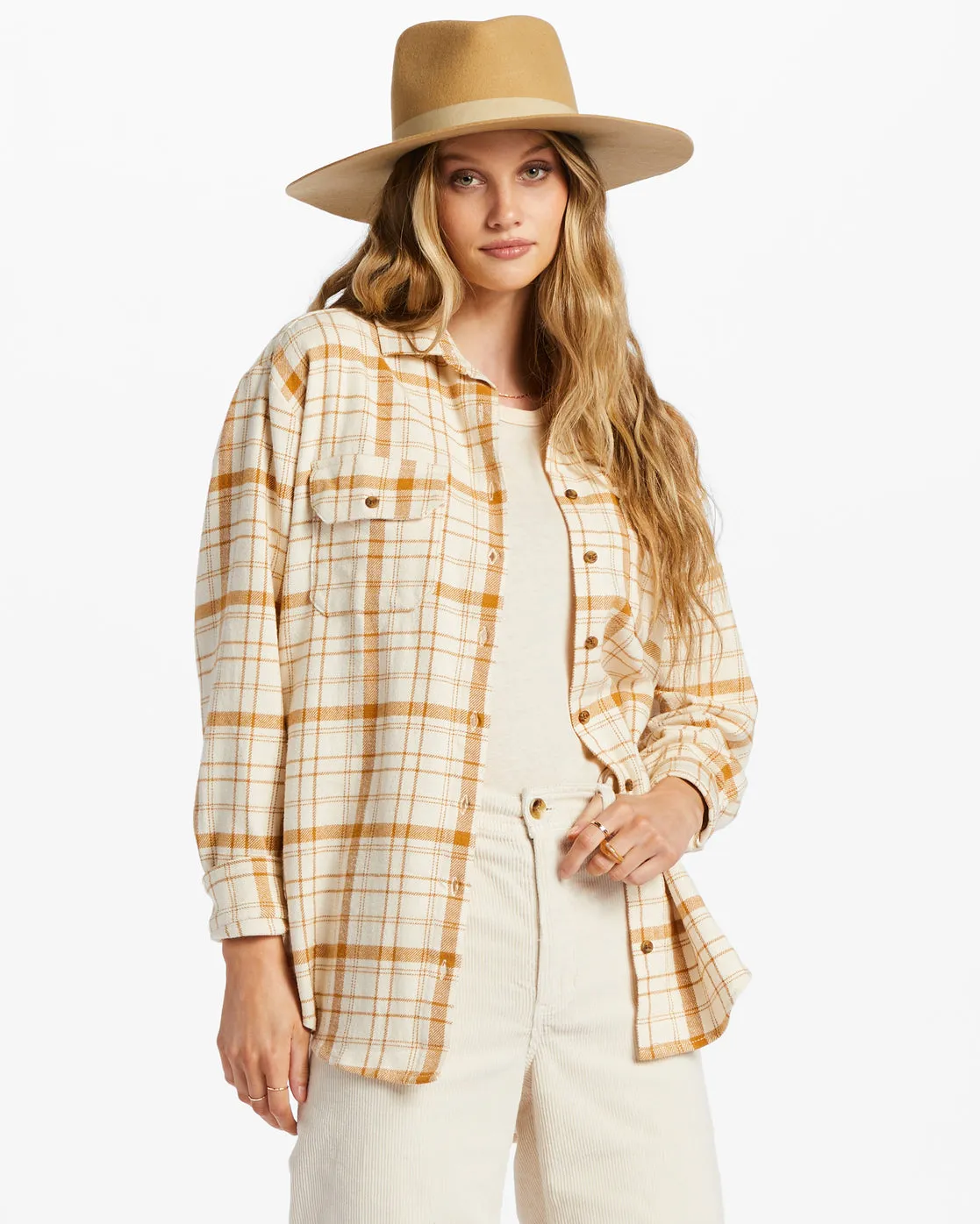 So Stoked Long Sleeve Flannel Shirt - White Cap