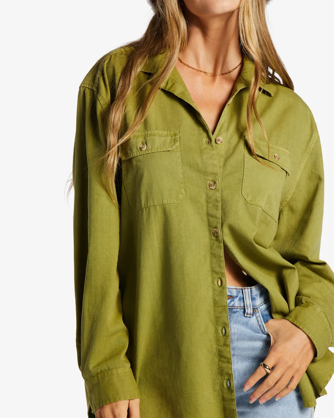 So Stoked Twill Long Sleeve Shirt - Green Eyes