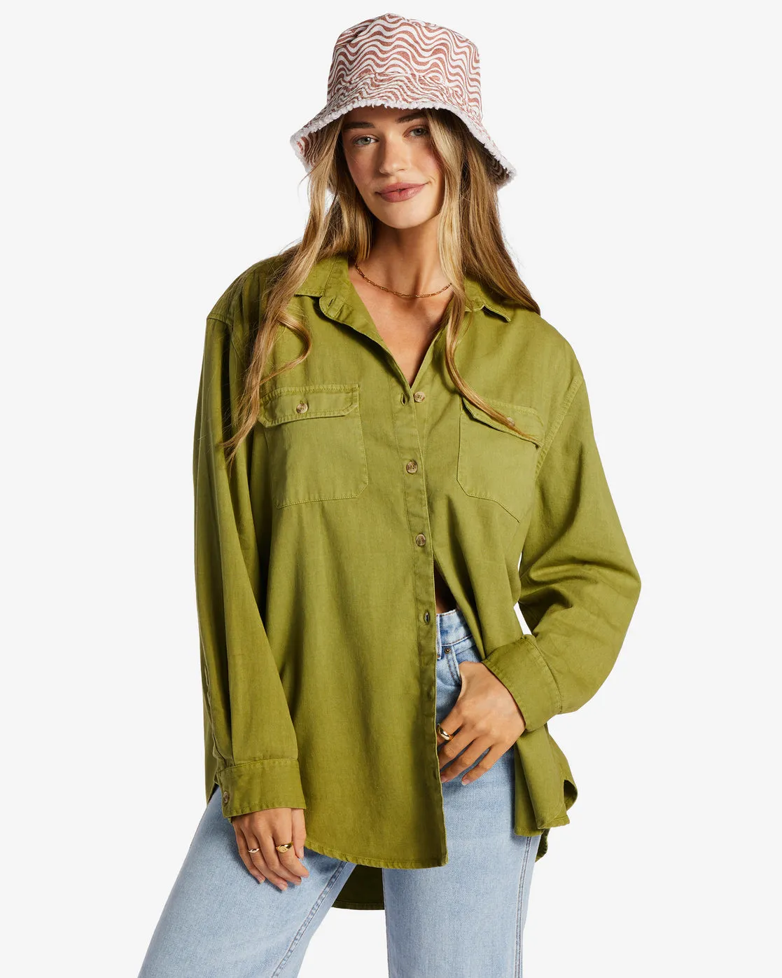 So Stoked Twill Long Sleeve Shirt - Green Eyes