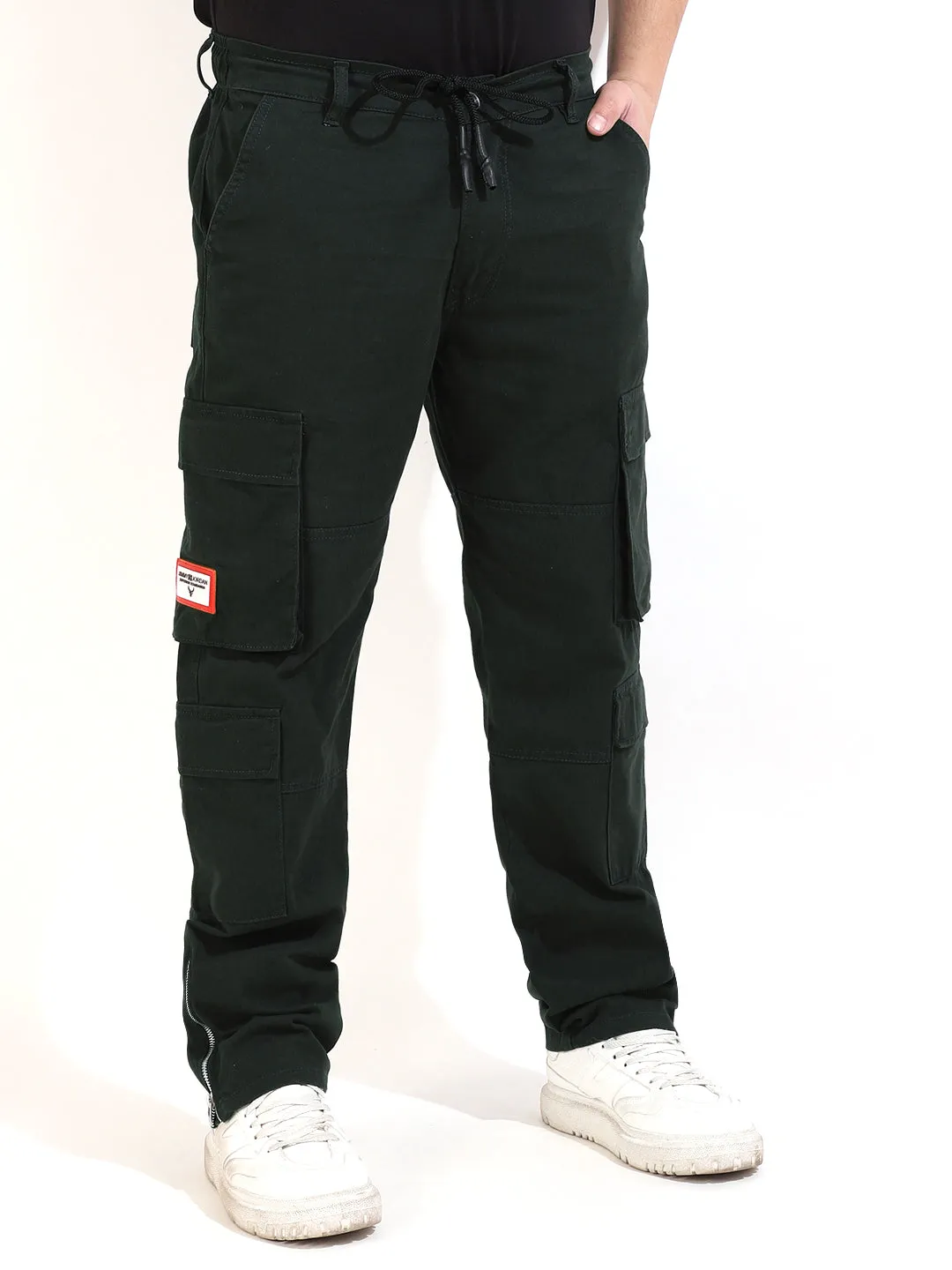 Stylish Military Green Cotton Lycra Cargo