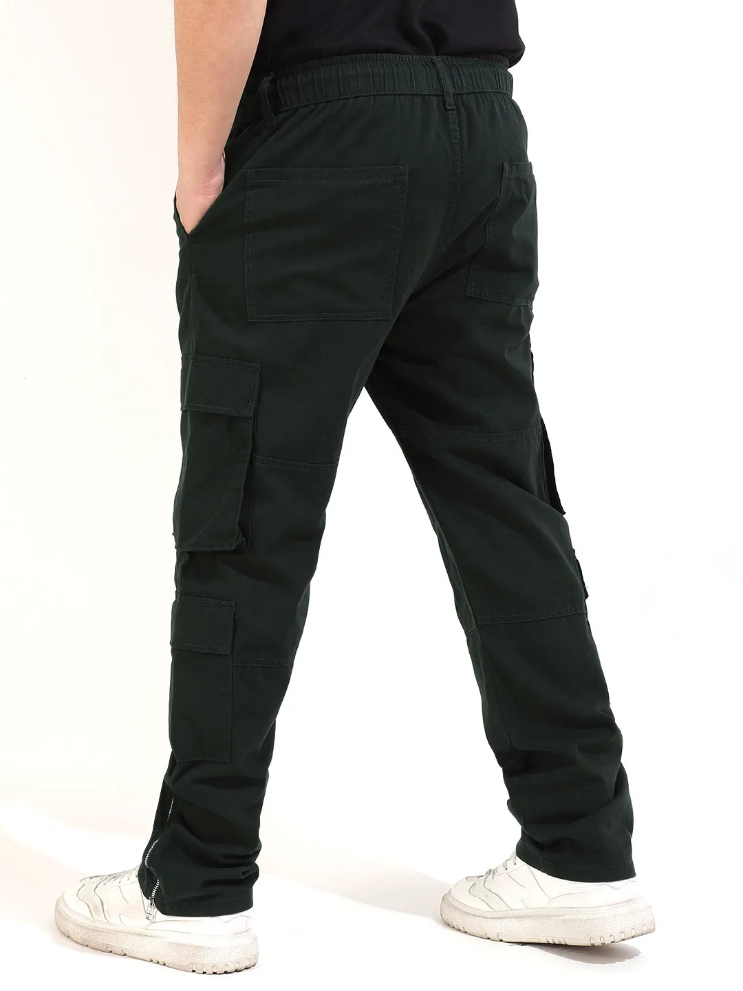 Stylish Military Green Cotton Lycra Cargo