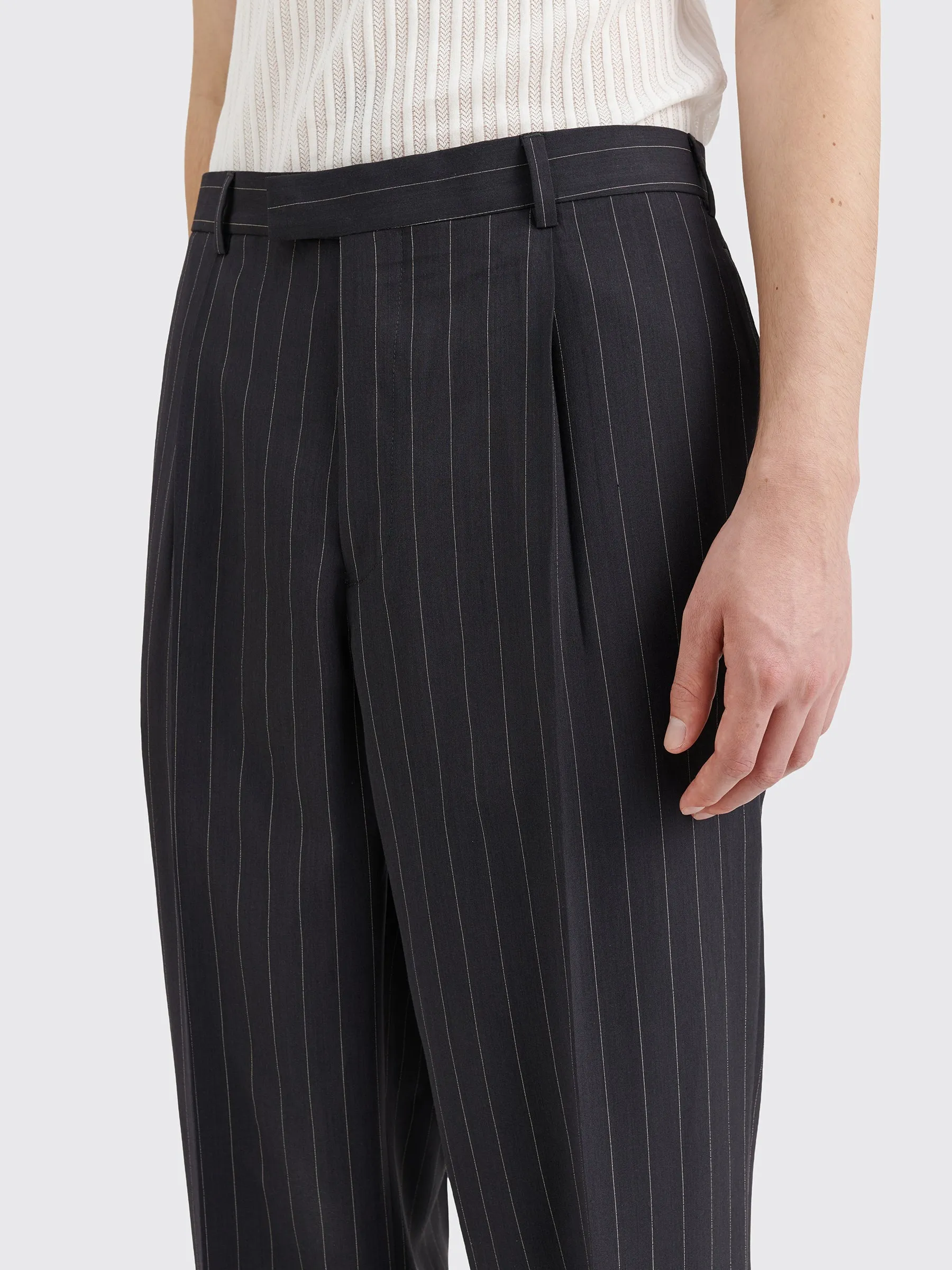 TRS BIEN everywear Suit Trousers Wool Viscose Black Stripe