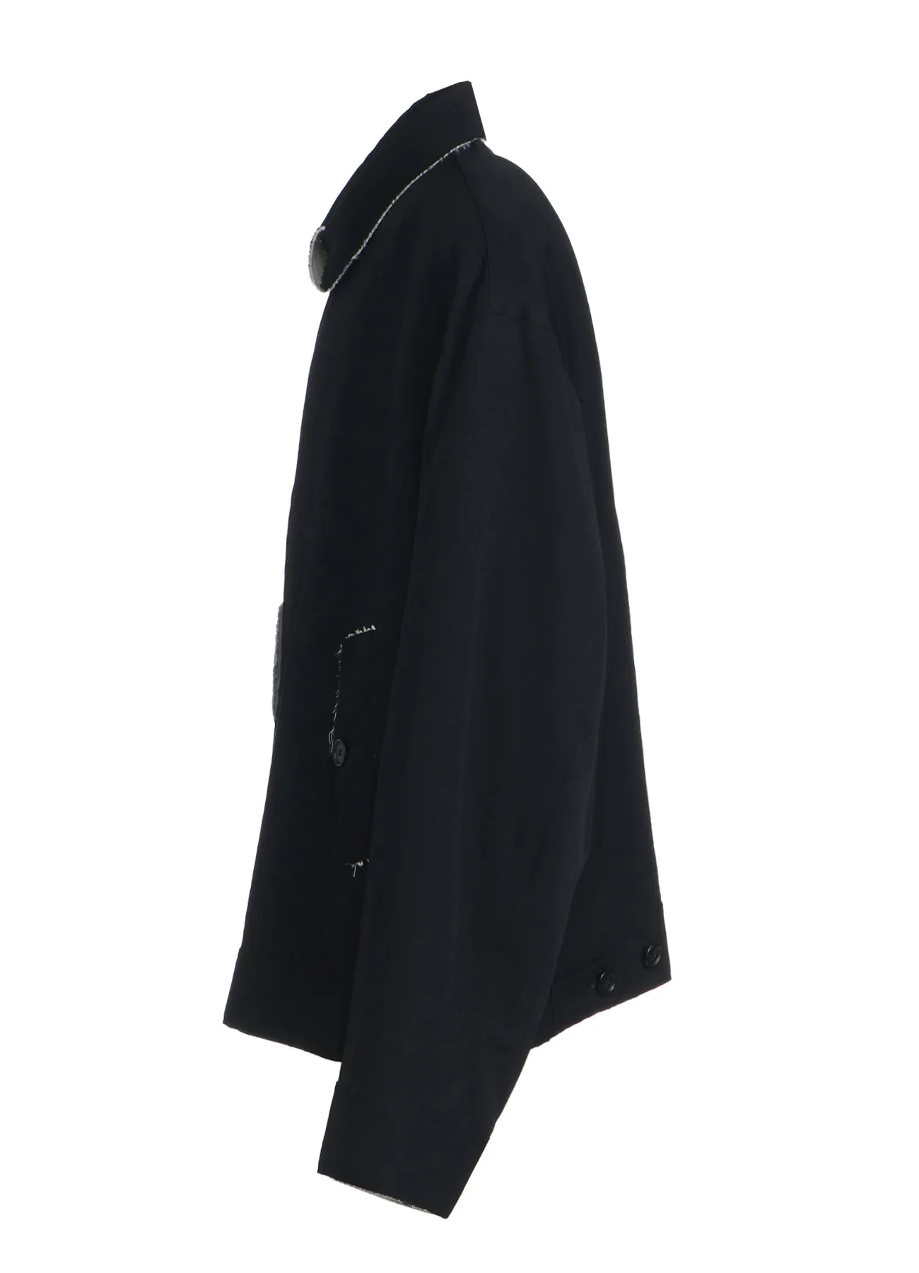 WASHER FINISHED WOOL GABARDINE OVERSIZED REVERSIBLE ZIPPER BLOUSON WITH CUT-OUT DESIGN