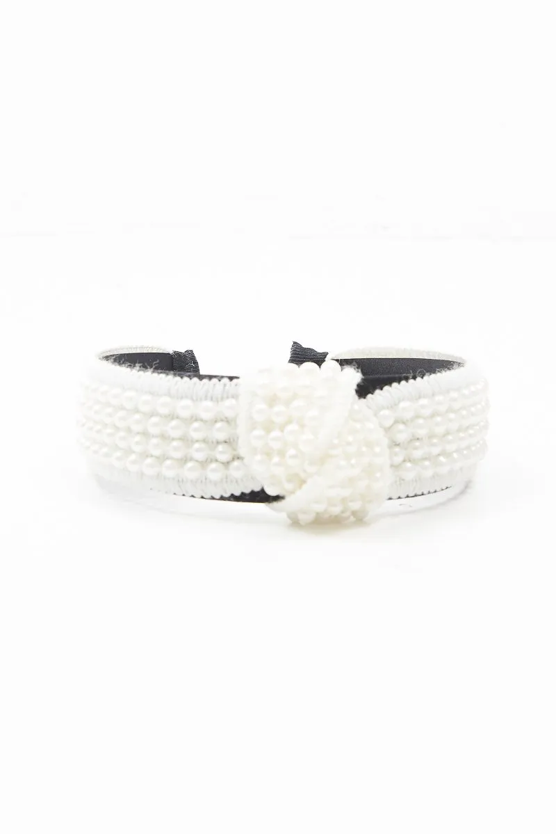 White Pearl Knot Detail Wide Hairband - Eugenie