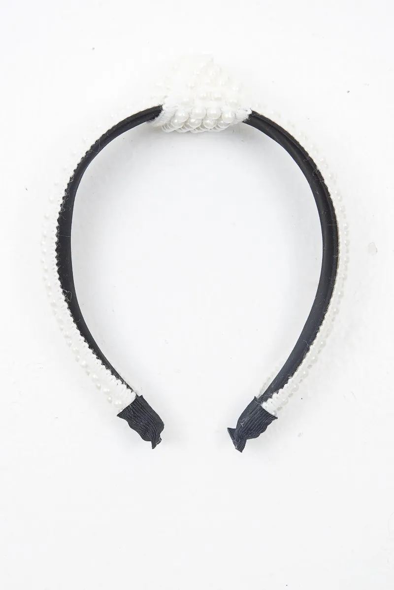 White Pearl Knot Detail Wide Hairband - Eugenie