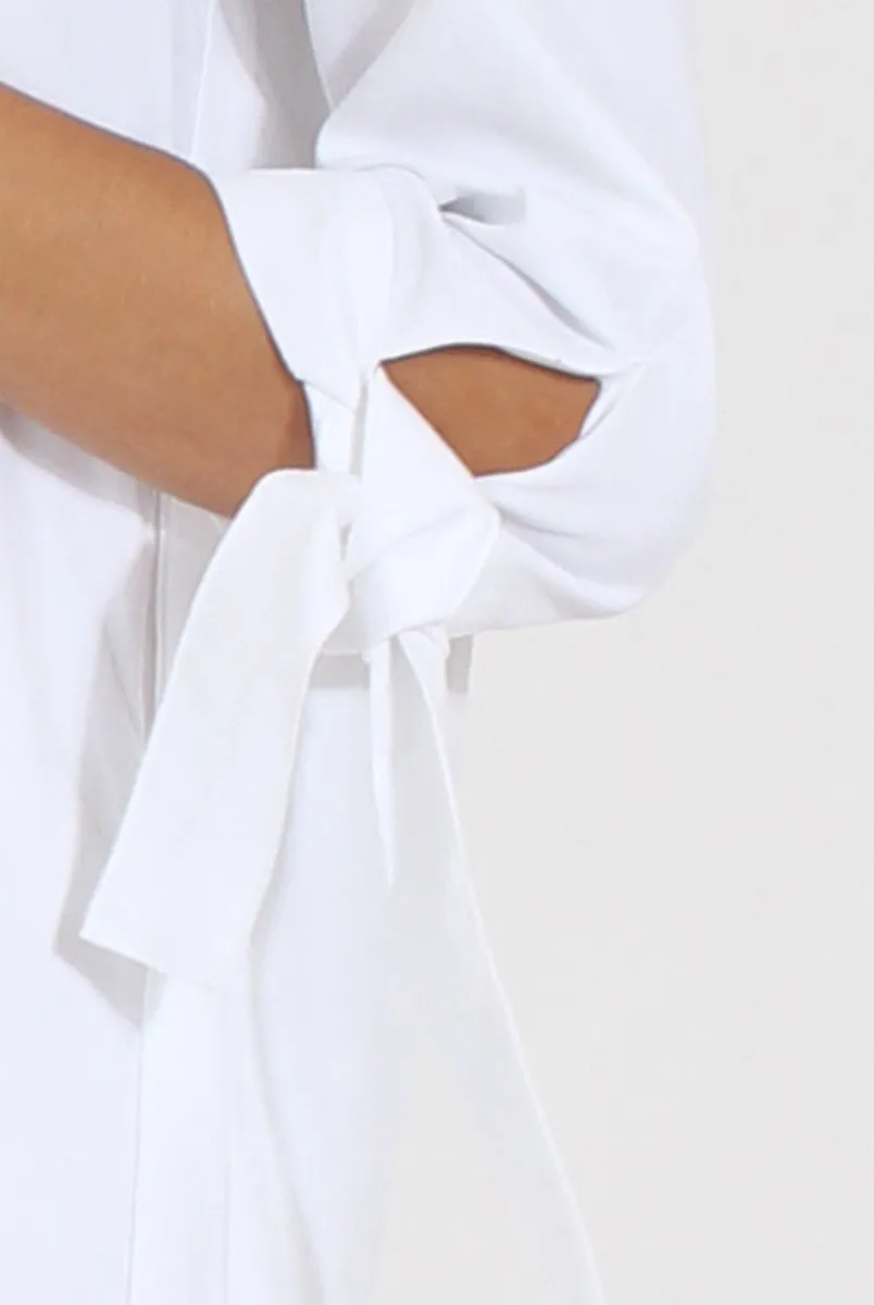 White Suede Tie Cuff Oversized Shirt Dress - Deborah