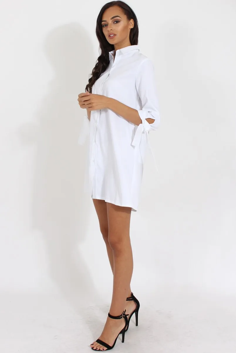 White Suede Tie Cuff Oversized Shirt Dress - Deborah